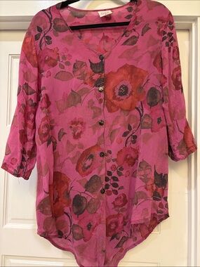 Click Women's Floral Button-Front Tunic in Purple